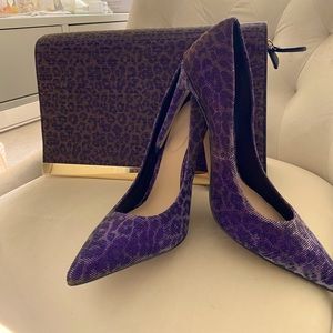 Aldo Purple Sparkle Cheetah Print Clutch